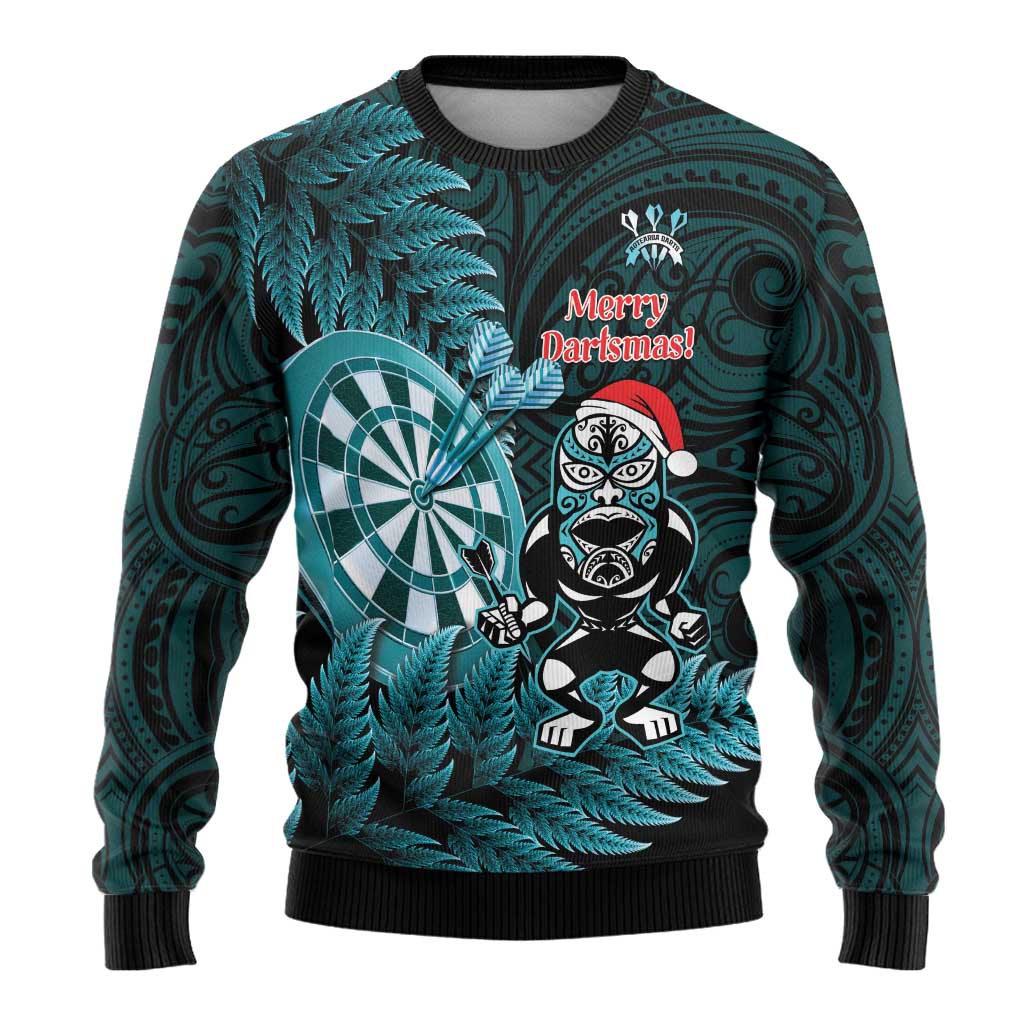 Personalised New Zealand Darts Christmas Ugly Christmas Sweater Maori Fern Merry Dartsmas LT14 - Polynesian Pride