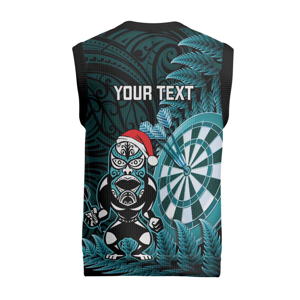 Personalised New Zealand Darts Christmas Knitted V-Neck Vest Maori Fern Merry Dartsmas LT14 - Polynesian Pride