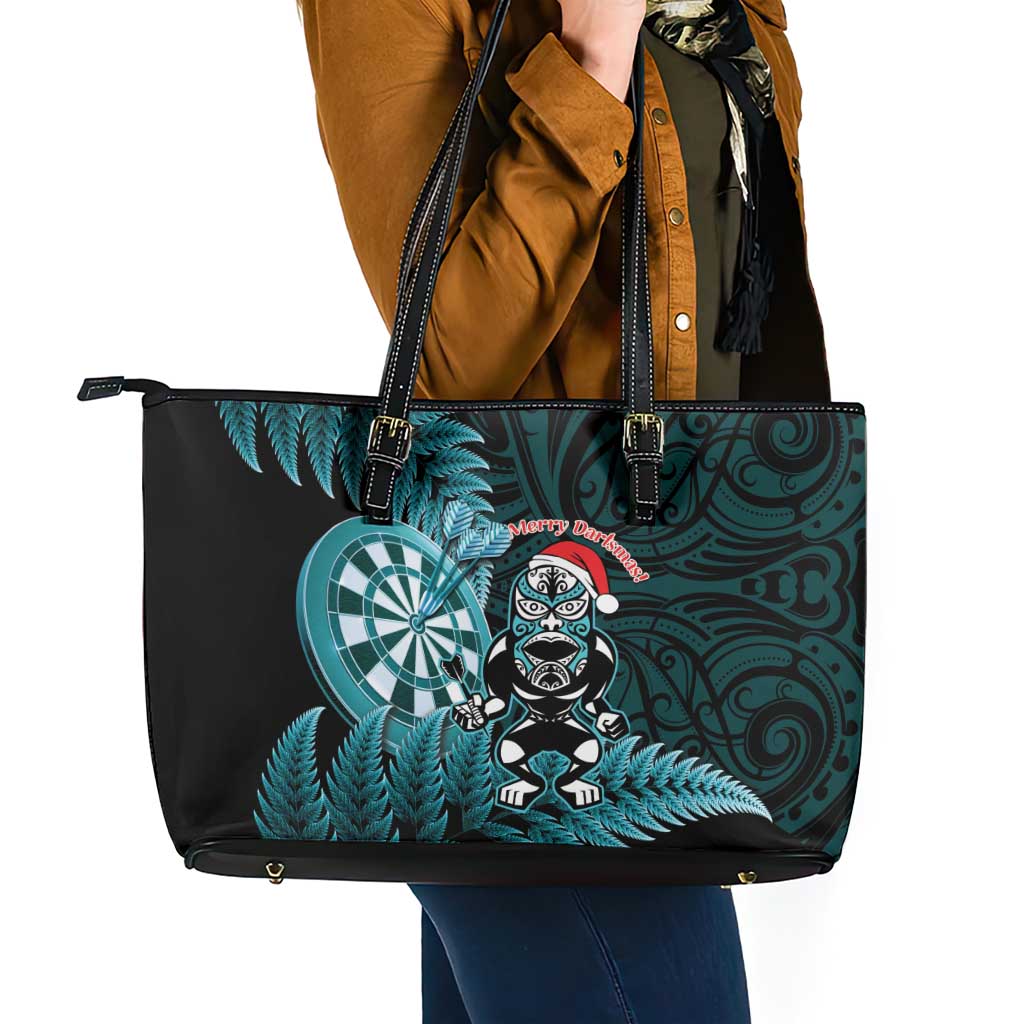 New Zealand Darts Christmas Leather Tote Bag Maori Fern Merry Dartsmas - Polynesian Pride