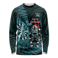 Personalised New Zealand Darts Christmas Long Sleeve Shirt Maori Fern Merry Dartsmas LT14 Unisex Cyan - Polynesian Pride