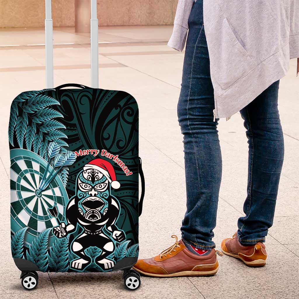 New Zealand Darts Christmas Luggage Cover Maori Fern Merry Dartsmas LT14 Cyan - Polynesian Pride
