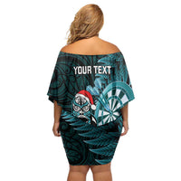 Personalised New Zealand Darts Christmas Off Shoulder Short Dress Maori Fern Merry Dartsmas LT14 - Polynesian Pride