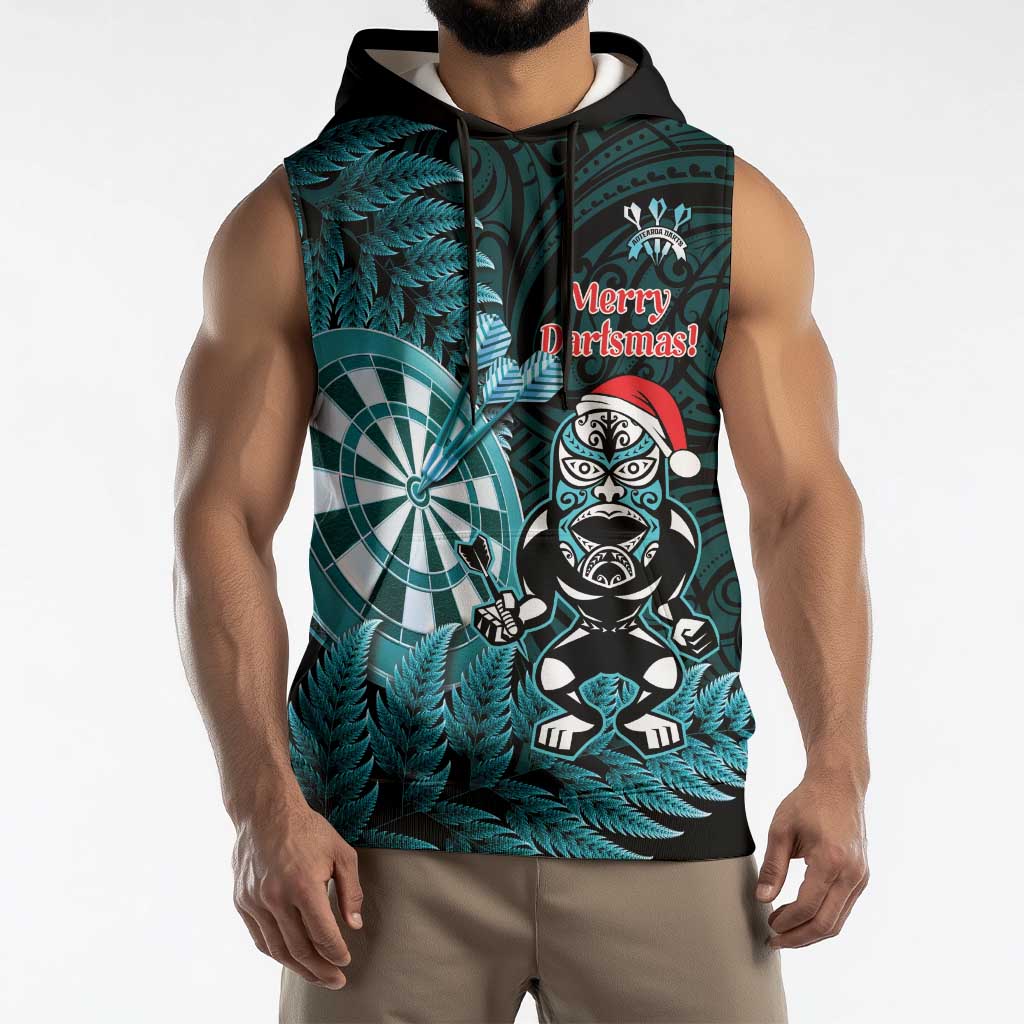 Personalised New Zealand Darts Christmas Sleeveless Hoodie Maori Fern Merry Dartsmas LT14 - Polynesian Pride