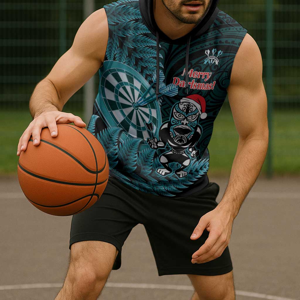Personalised New Zealand Darts Christmas Sleeveless Hoodie Maori Fern Merry Dartsmas LT14 - Polynesian Pride