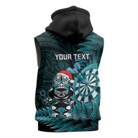 Personalised New Zealand Darts Christmas Sleeveless Zip Hoodie Maori Fern Merry Dartsmas LT14 - Polynesian Pride