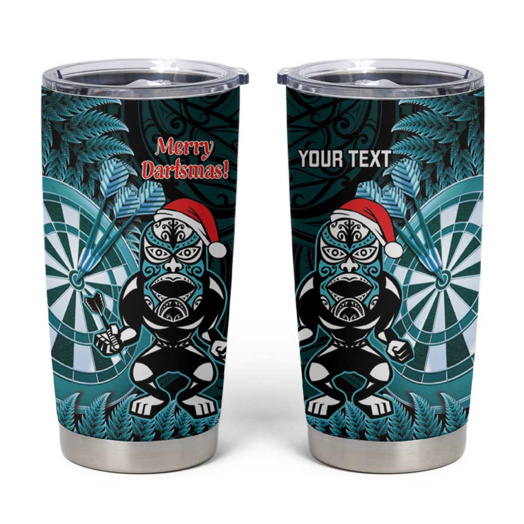 Personalised New Zealand Darts Christmas Tumbler Cup Maori Fern Merry Dartsmas LT14 Cyan - Polynesian Pride