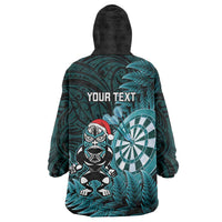 Personalised New Zealand Darts Christmas Wearable Blanket Hoodie Maori Fern Merry Dartsmas LT14 - Polynesian Pride