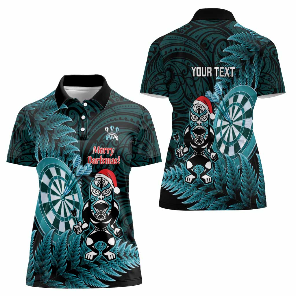 Personalised New Zealand Darts Christmas Women Polo Shirt Maori Fern Merry Dartsmas LT14 - Polynesian Pride