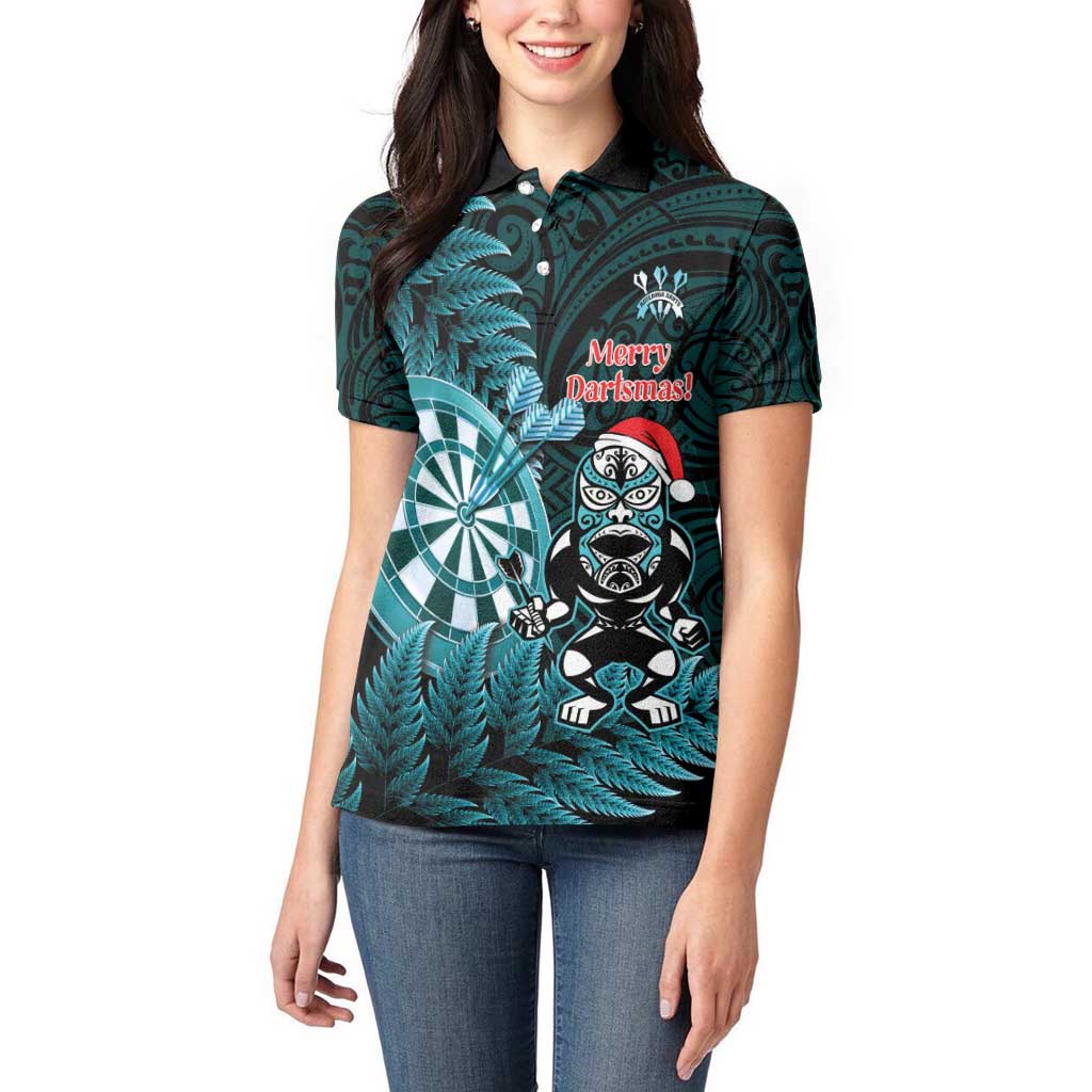 Personalised New Zealand Darts Christmas Women Polo Shirt Maori Fern Merry Dartsmas LT14 - Polynesian Pride