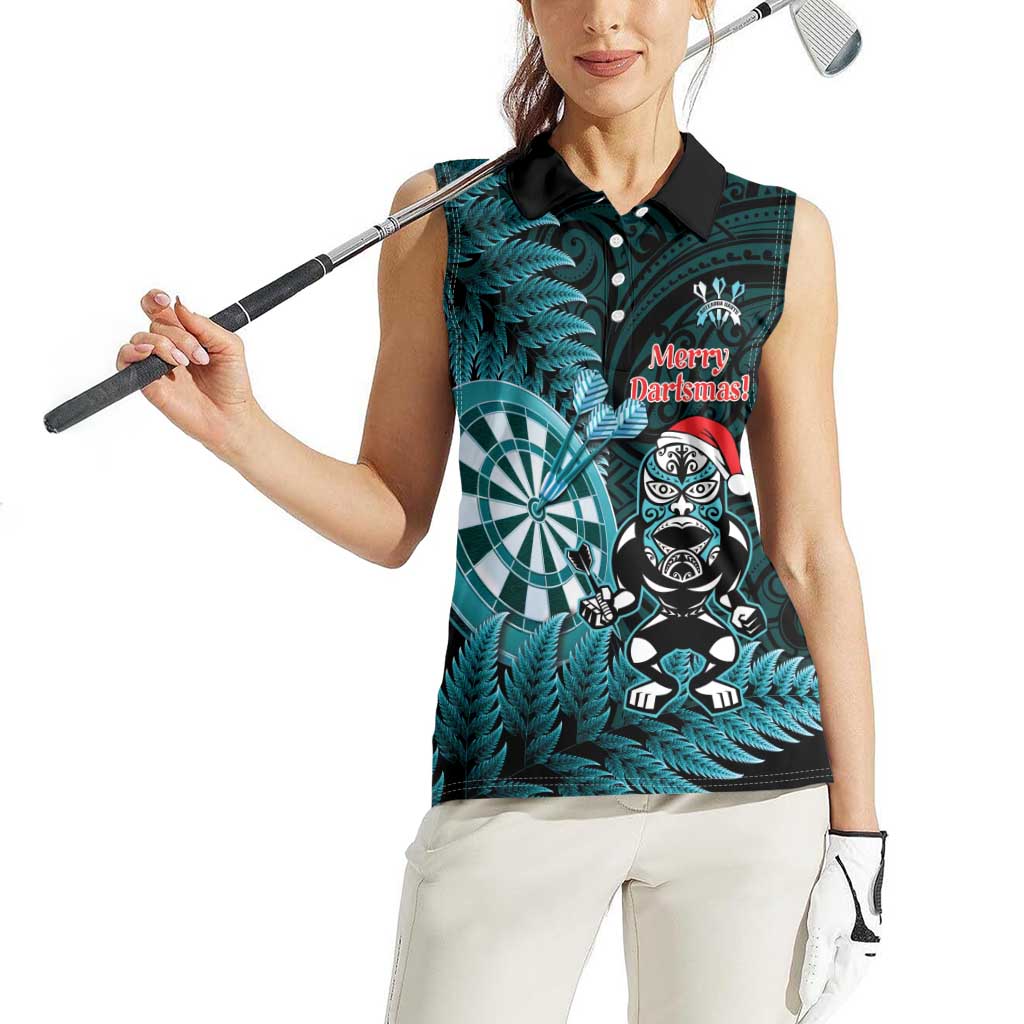 Personalised New Zealand Darts Christmas Women Sleeveless Polo Shirt Maori Fern Merry Dartsmas LT14 - Polynesian Pride