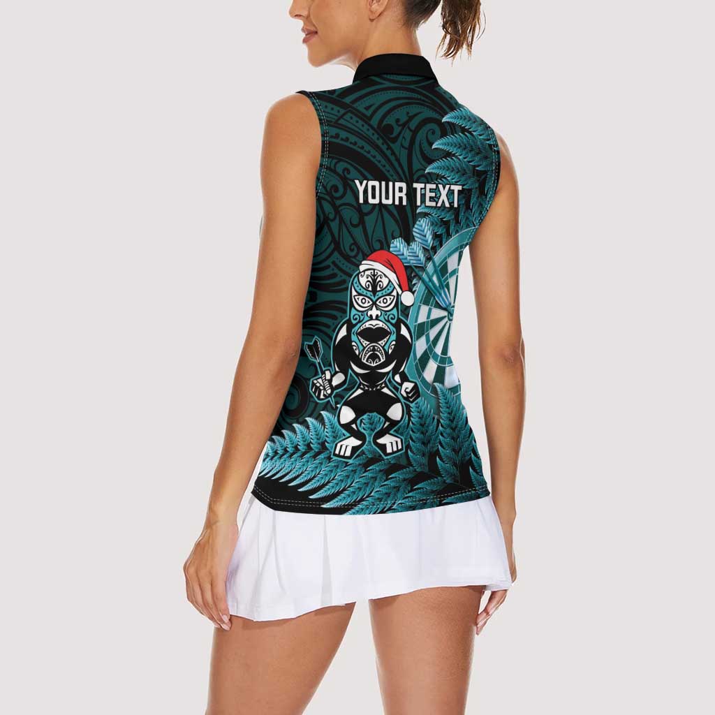 Personalised New Zealand Darts Christmas Women Sleeveless Polo Shirt Maori Fern Merry Dartsmas LT14 - Polynesian Pride