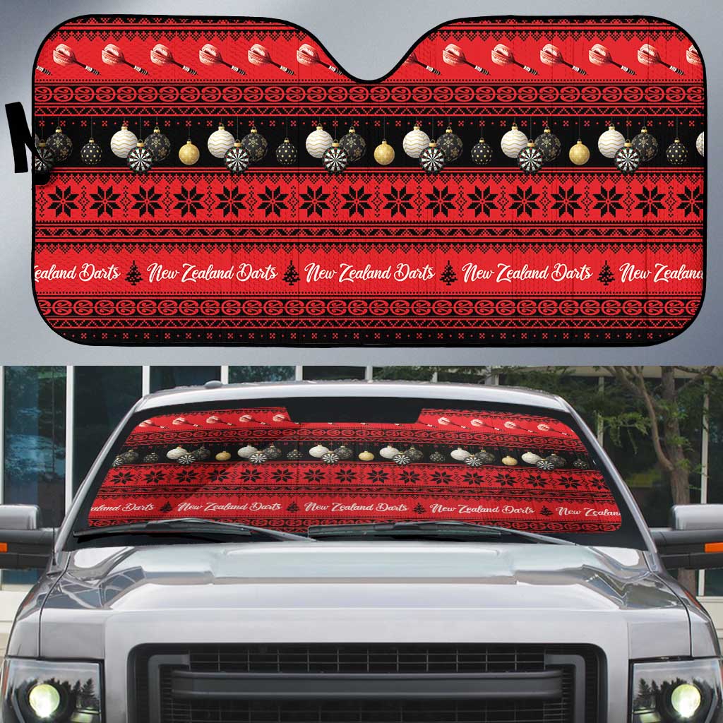 New Zealand Darts Christmas Auto Sun Shade Merry Xmas Aotearoa Maori Red - Polynesian Pride