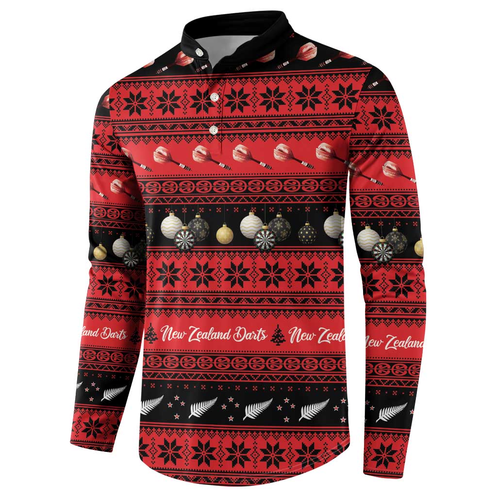 New Zealand Darts Christmas Button Sweatshirt Merry Xmas Aotearoa Maori Red - Polynesian Pride