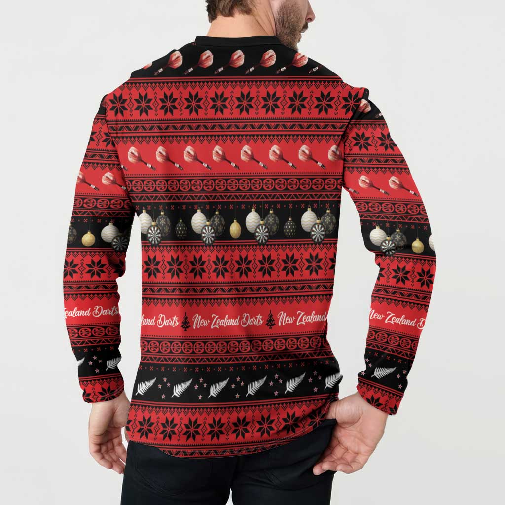New Zealand Darts Christmas Button Sweatshirt Merry Xmas Aotearoa Maori Red - Polynesian Pride