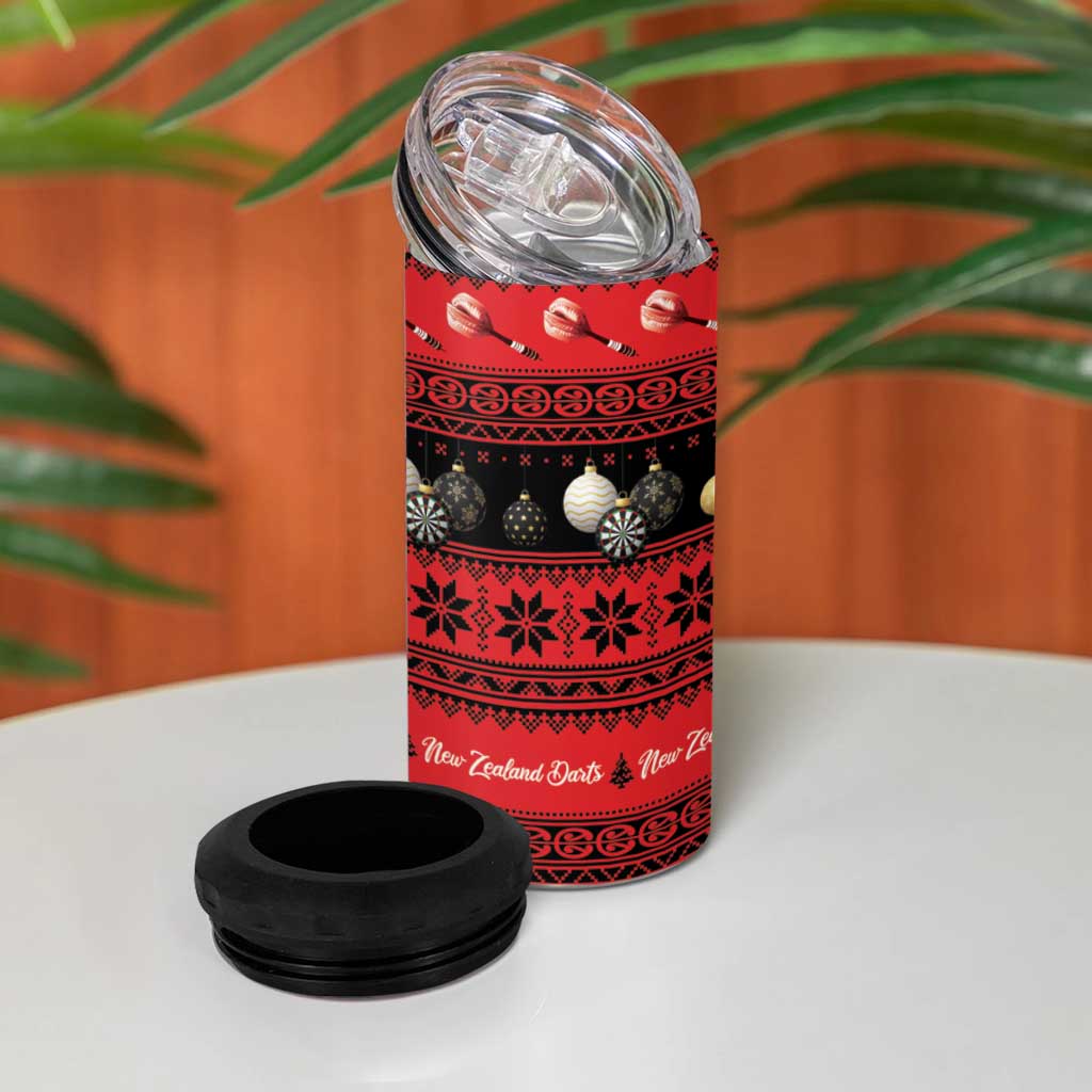 New Zealand Darts Christmas 4 in 1 Can Cooler Tumbler Merry Xmas Aotearoa Maori Red LT14 - Polynesian Pride