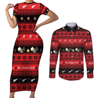 New Zealand Darts Christmas Couples Matching Short Sleeve Bodycon Dress and Long Sleeve Button Shirt Merry Xmas Aotearoa Maori Red LT14 Red - Polynesian Pride