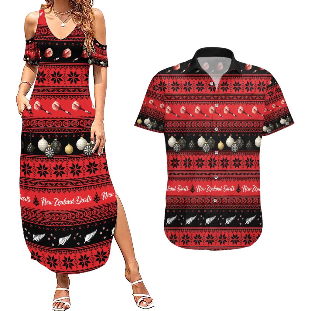 New Zealand Darts Christmas Couples Matching Summer Maxi Dress and Hawaiian Shirt Merry Xmas Aotearoa Maori Red LT14 Red - Polynesian Pride