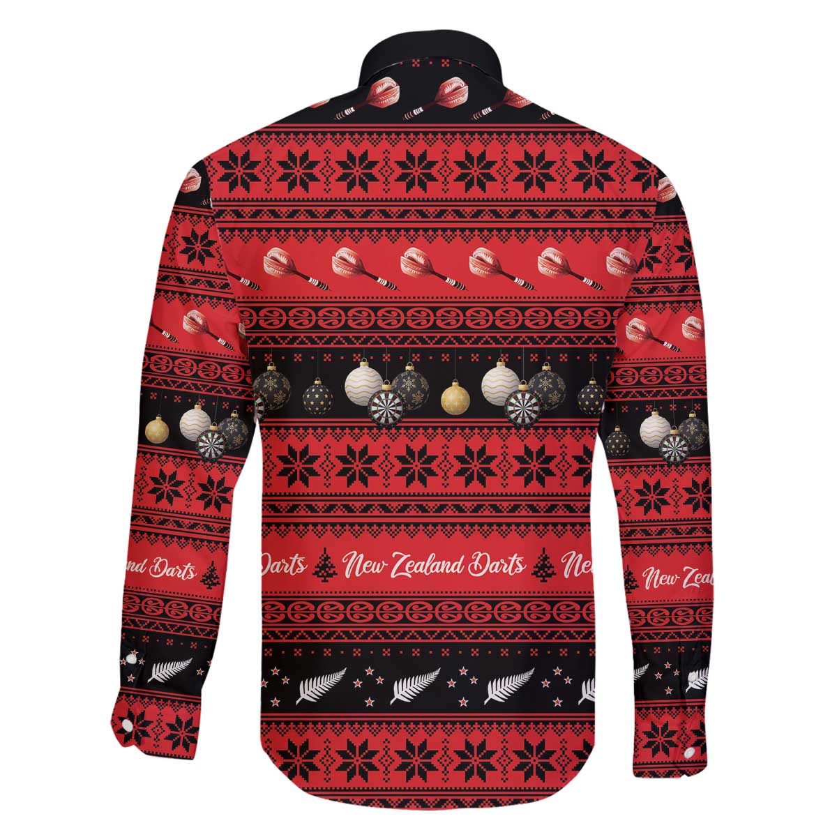 New Zealand Darts Christmas Family Matching Off The Shoulder Long Sleeve Dress and Hawaiian Shirt Merry Xmas Aotearoa Maori Red LT14 - Polynesian Pride