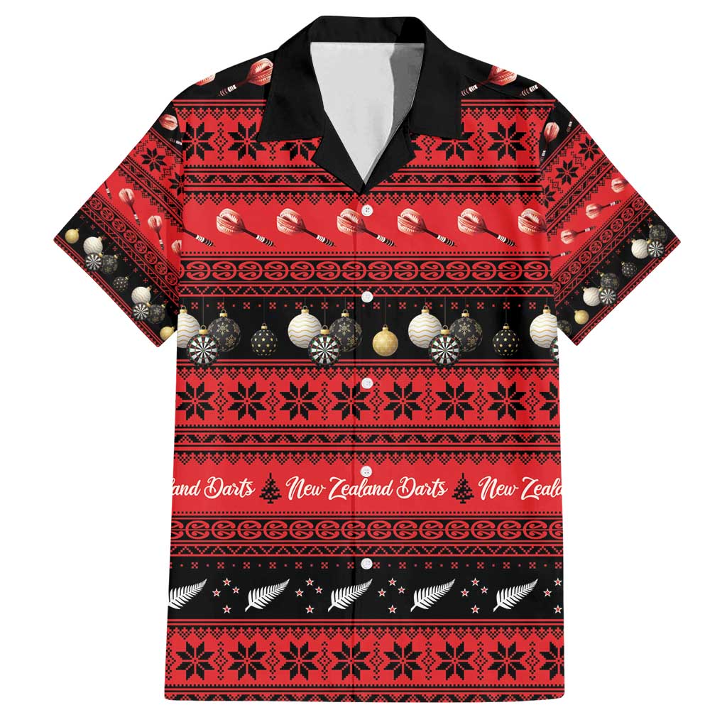New Zealand Darts Christmas Family Matching Off Shoulder Maxi Dress and Hawaiian Shirt Merry Xmas Aotearoa Maori Red LT14 Dad's Shirt - Short Sleeve Red - Polynesian Pride