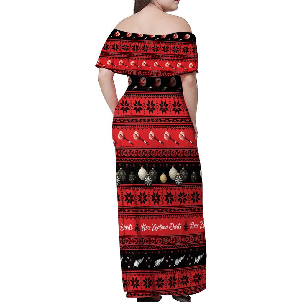 New Zealand Darts Christmas Family Matching Off Shoulder Maxi Dress and Hawaiian Shirt Merry Xmas Aotearoa Maori Red LT14 - Polynesian Pride