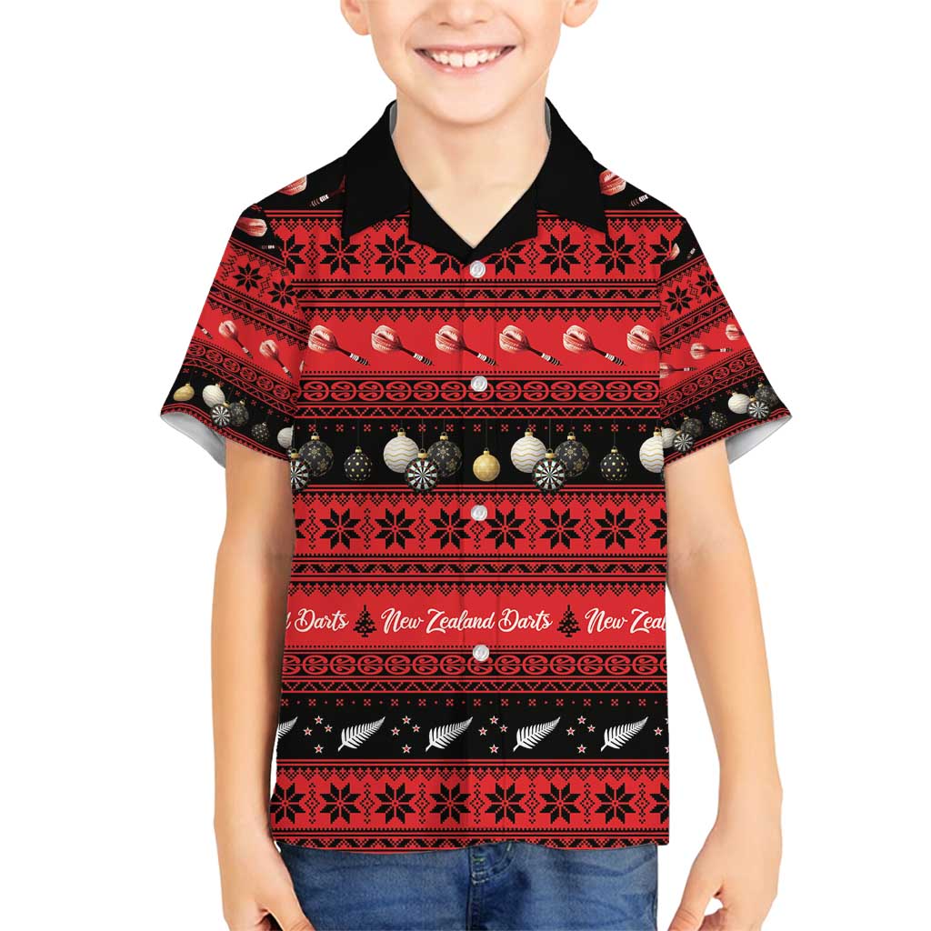 New Zealand Darts Christmas Family Matching Off Shoulder Maxi Dress and Hawaiian Shirt Merry Xmas Aotearoa Maori Red LT14 Son's Shirt Red - Polynesian Pride