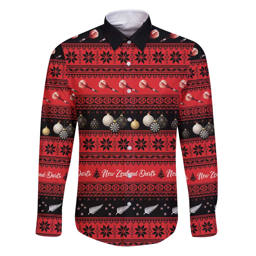 New Zealand Darts Christmas Family Matching Puletasi and Hawaiian Shirt Merry Xmas Aotearoa Maori Red LT14 Dad's Shirt - Long Sleeve Red - Polynesian Pride