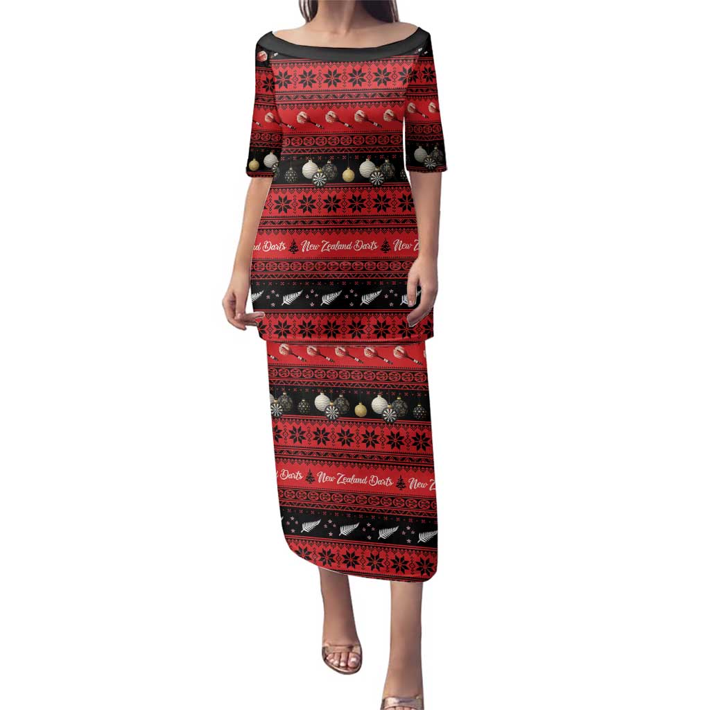 New Zealand Darts Christmas Family Matching Puletasi and Hawaiian Shirt Merry Xmas Aotearoa Maori Red LT14 Mom's Dress Red - Polynesian Pride