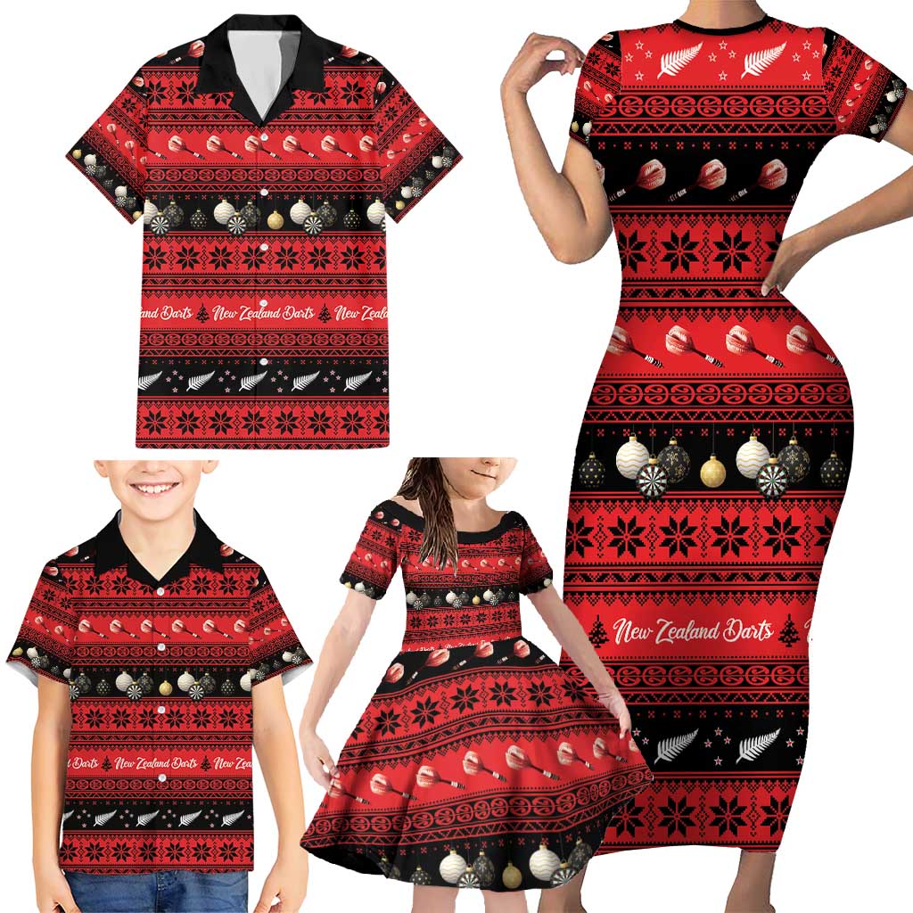 New Zealand Darts Christmas Family Matching Short Sleeve Bodycon Dress and Hawaiian Shirt Merry Xmas Aotearoa Maori Red LT14 - Polynesian Pride