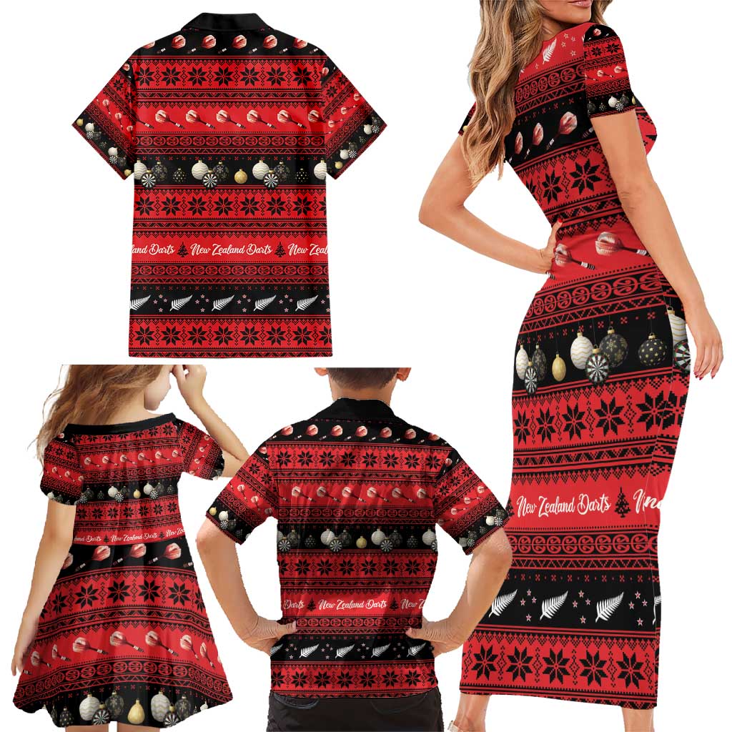 New Zealand Darts Christmas Family Matching Short Sleeve Bodycon Dress and Hawaiian Shirt Merry Xmas Aotearoa Maori Red LT14 - Polynesian Pride