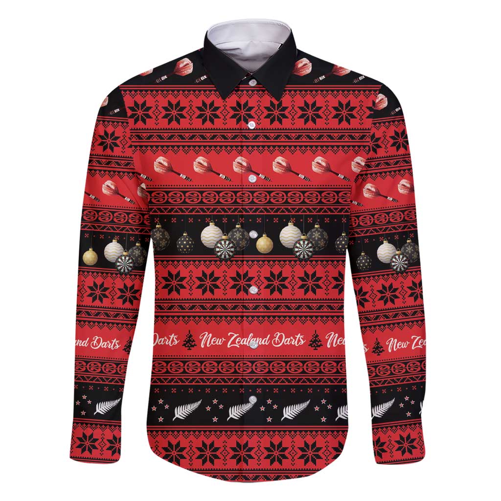 New Zealand Darts Christmas Family Matching Short Sleeve Bodycon Dress and Hawaiian Shirt Merry Xmas Aotearoa Maori Red LT14 Dad's Shirt - Long Sleeve Red - Polynesian Pride