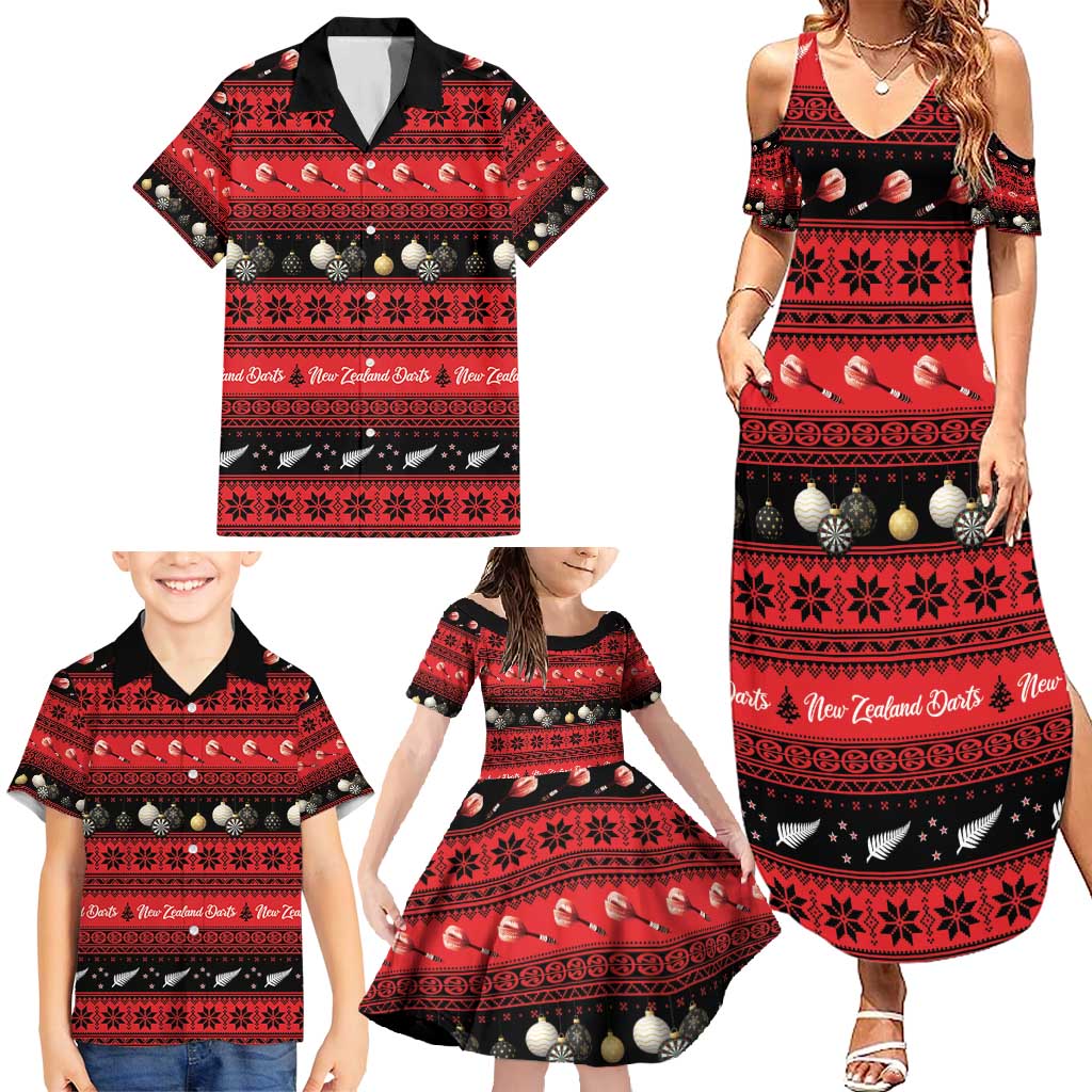 New Zealand Darts Christmas Family Matching Summer Maxi Dress and Hawaiian Shirt Merry Xmas Aotearoa Maori Red LT14 - Polynesian Pride