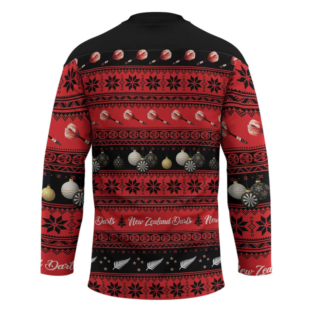 New Zealand Darts Christmas Hockey Jersey Merry Xmas Aotearoa Maori Red - Polynesian Pride