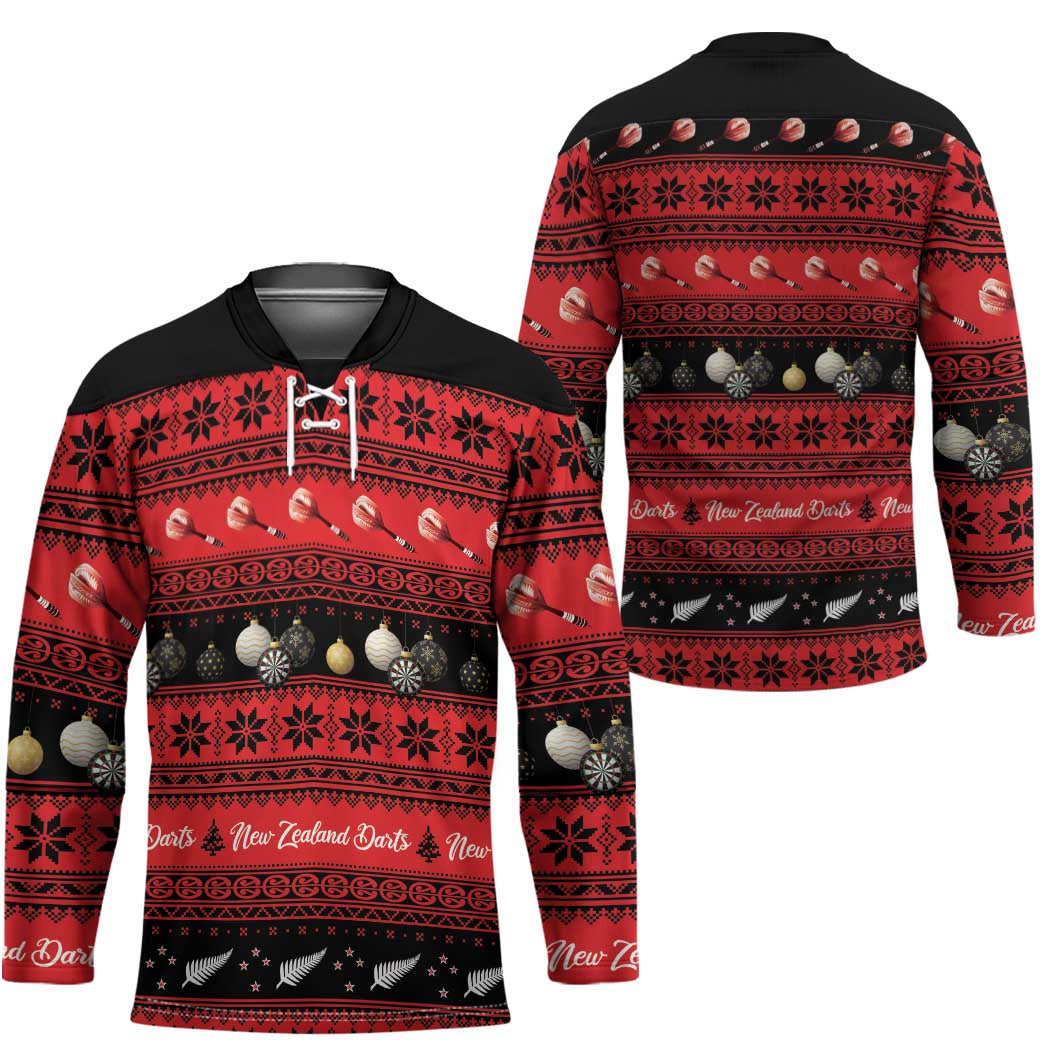 New Zealand Darts Christmas Hockey Jersey Merry Xmas Aotearoa Maori Red - Polynesian Pride