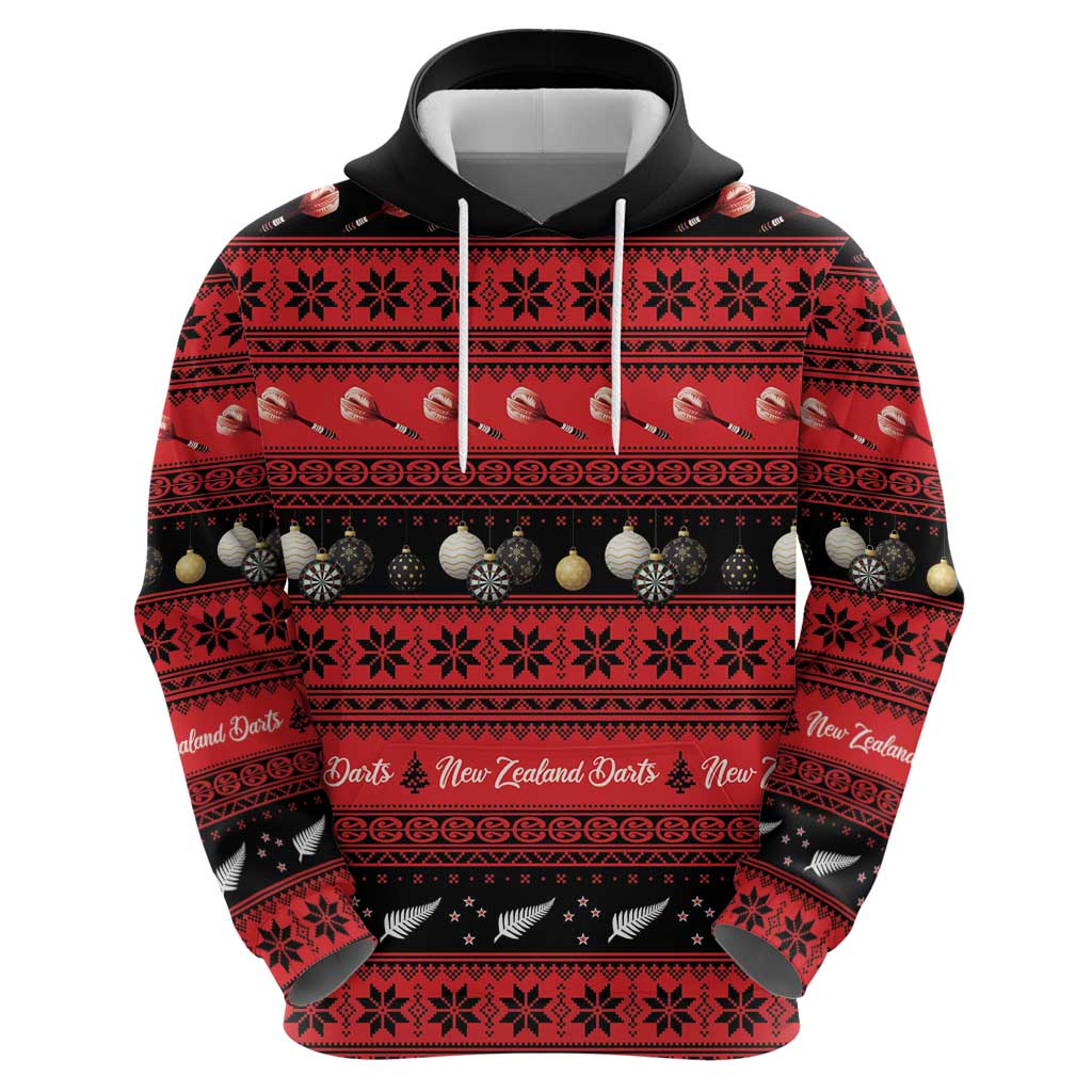 New Zealand Darts Christmas Hoodie Merry Xmas Aotearoa Maori Red - Polynesian Pride