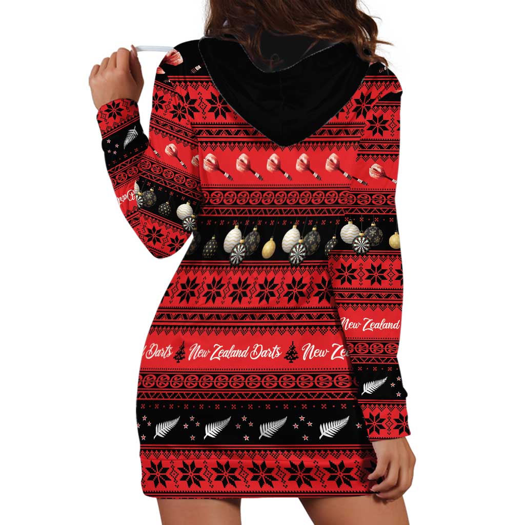 New Zealand Darts Christmas Hoodie Dress Merry Xmas Aotearoa Maori Red LT14 - Polynesian Pride
