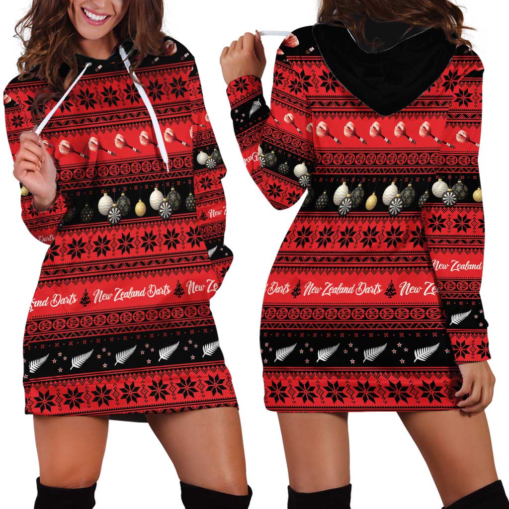 New Zealand Darts Christmas Hoodie Dress Merry Xmas Aotearoa Maori Red LT14 - Polynesian Pride