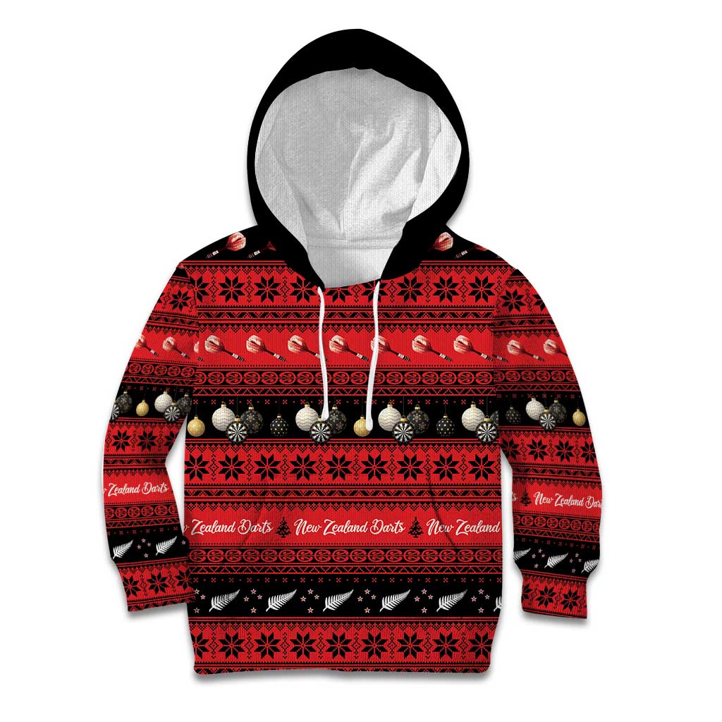 New Zealand Darts Christmas Kid Hoodie Merry Xmas Aotearoa Maori Red - Polynesian Pride
