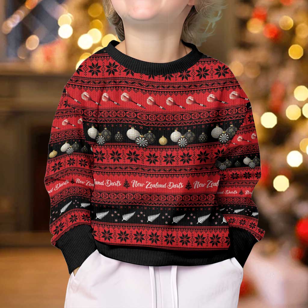 New Zealand Darts Christmas Kid Ugly Christmas Sweater Merry Xmas Aotearoa Maori Red - Polynesian Pride
