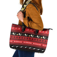New Zealand Darts Christmas Leather Tote Bag Merry Xmas Aotearoa Maori Red - Polynesian Pride