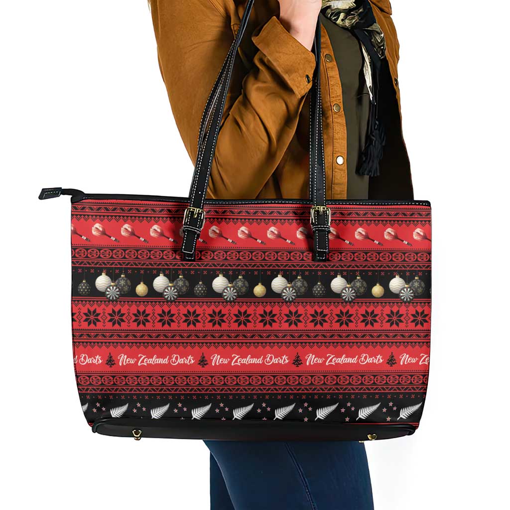 New Zealand Darts Christmas Leather Tote Bag Merry Xmas Aotearoa Maori Red - Polynesian Pride