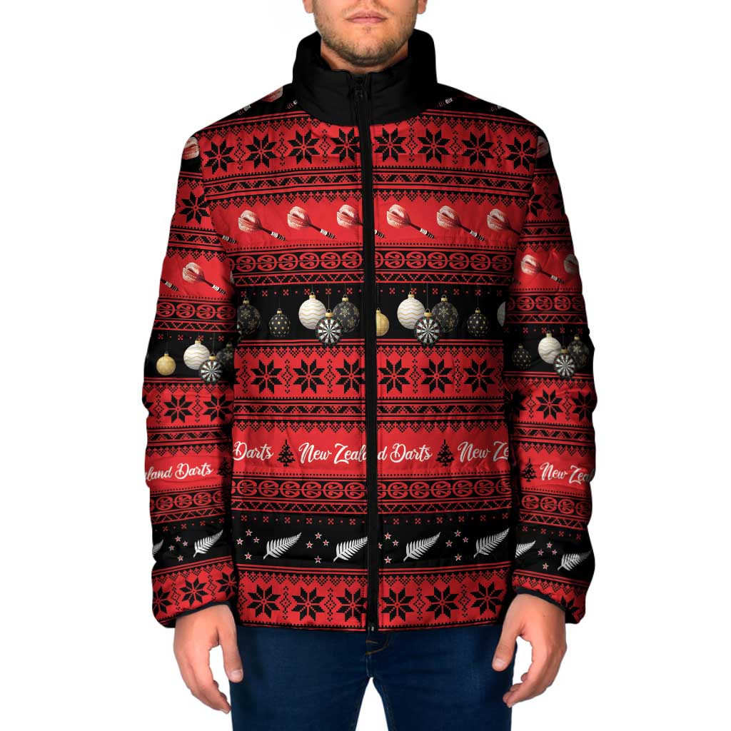 New Zealand Darts Christmas Padded Jacket Merry Xmas Aotearoa Maori Red - Polynesian Pride