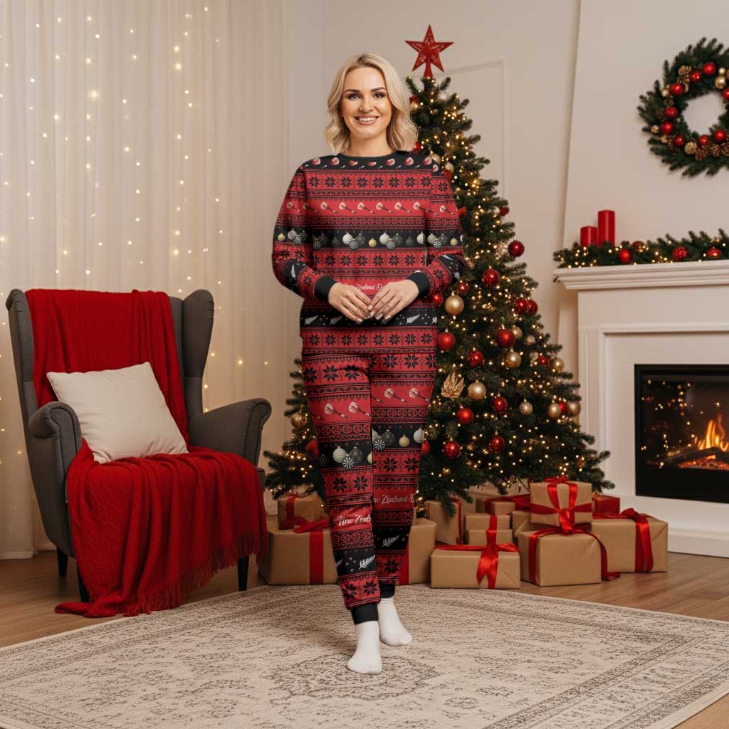 New Zealand Darts Christmas Pajama Set Merry Xmas Aotearoa Maori Red - Polynesian Pride