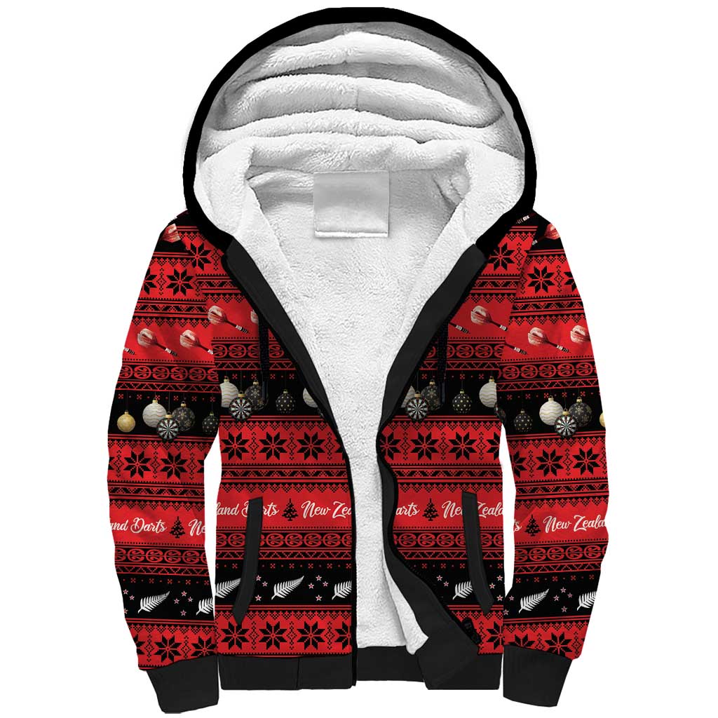 New Zealand Darts Christmas Sherpa Hoodie Merry Xmas Aotearoa Maori Red LT14 Unisex Red - Polynesian Pride