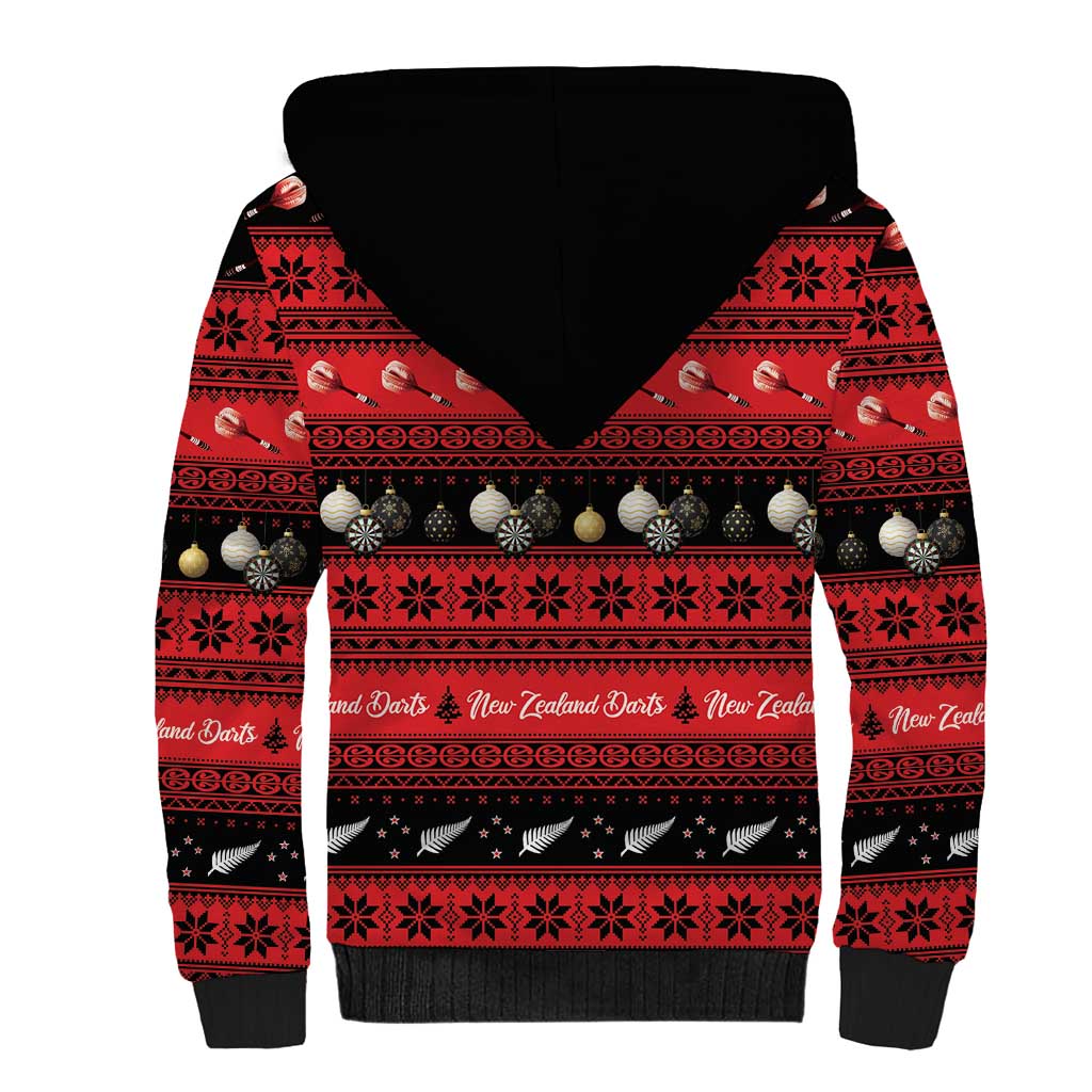 New Zealand Darts Christmas Sherpa Hoodie Merry Xmas Aotearoa Maori Red LT14 - Polynesian Pride