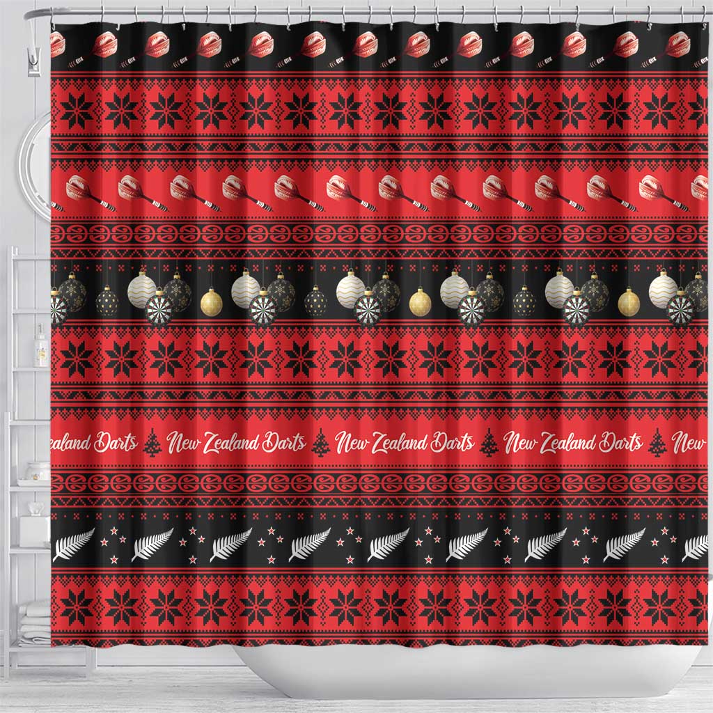 New Zealand Darts Christmas Shower Curtain Merry Xmas Aotearoa Maori Red - Polynesian Pride