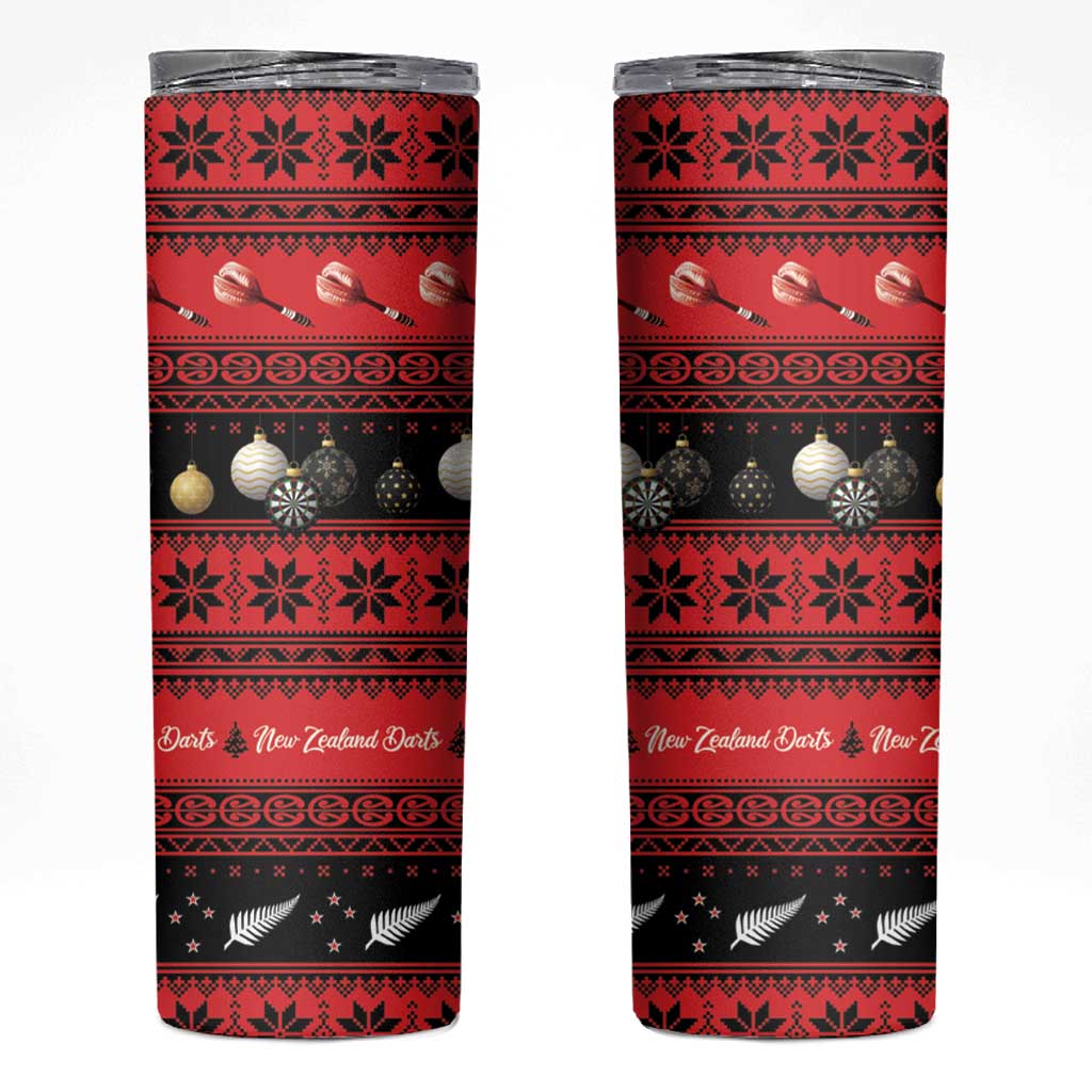 New Zealand Darts Christmas Skinny Tumbler Merry Xmas Aotearoa Maori Red - Polynesian Pride