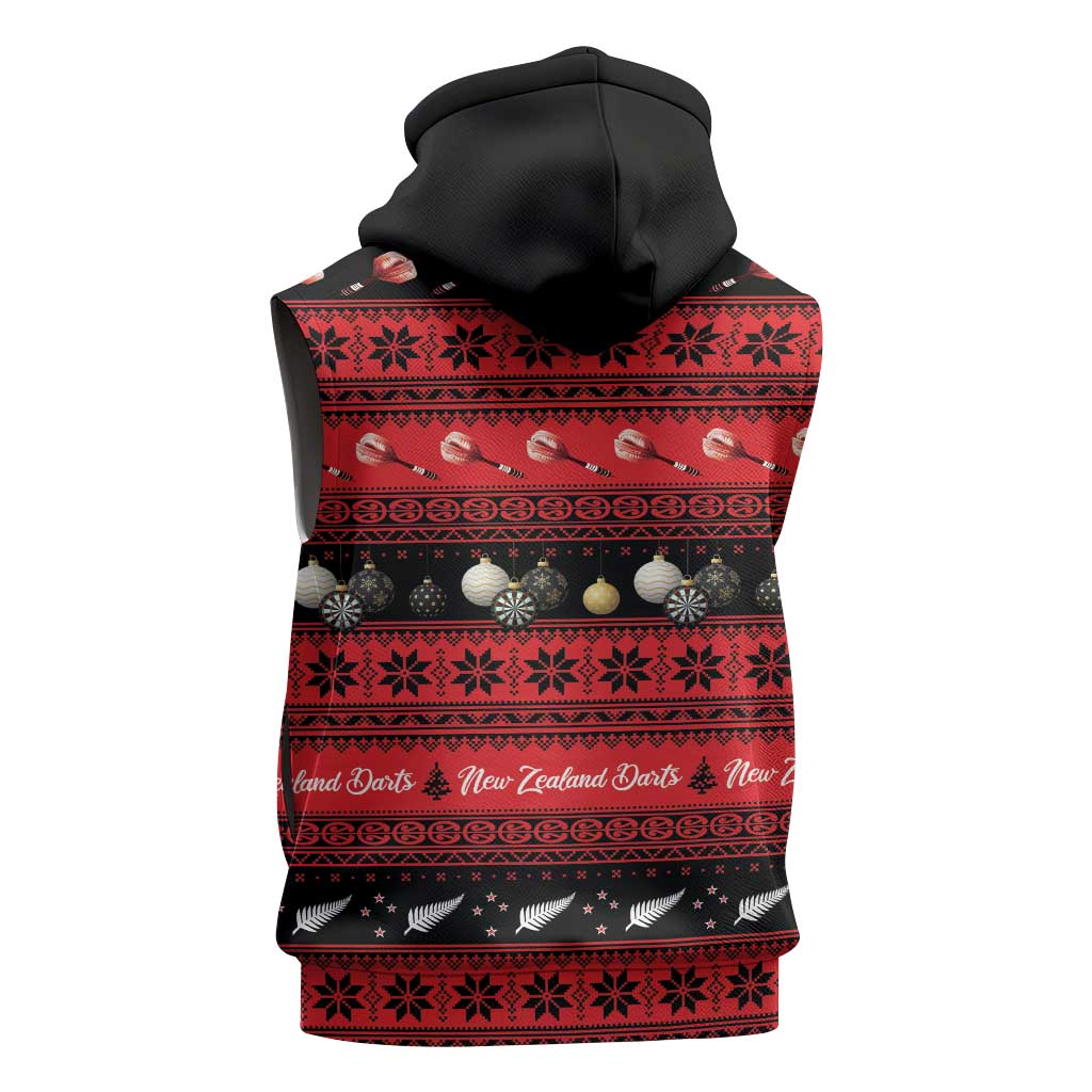 New Zealand Darts Christmas Sleeveless Zip Hoodie Merry Xmas Aotearoa Maori Red LT14 - Polynesian Pride