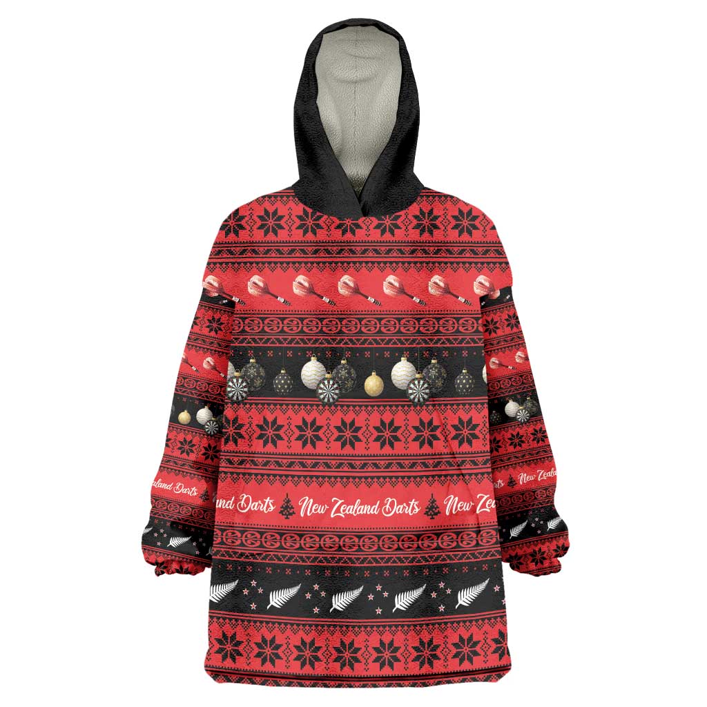 New Zealand Darts Christmas Wearable Blanket Hoodie Merry Xmas Aotearoa Maori Red LT14 One Size Red - Polynesian Pride