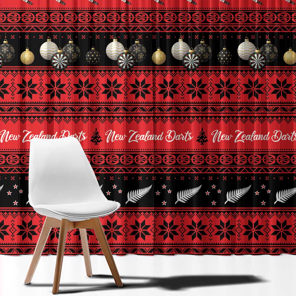 New Zealand Darts Christmas Window Curtain Merry Xmas Aotearoa Maori Red - Polynesian Pride
