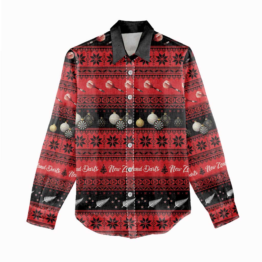 New Zealand Darts Christmas Women Casual Shirt Merry Xmas Aotearoa Maori Red LT14 - Polynesian Pride